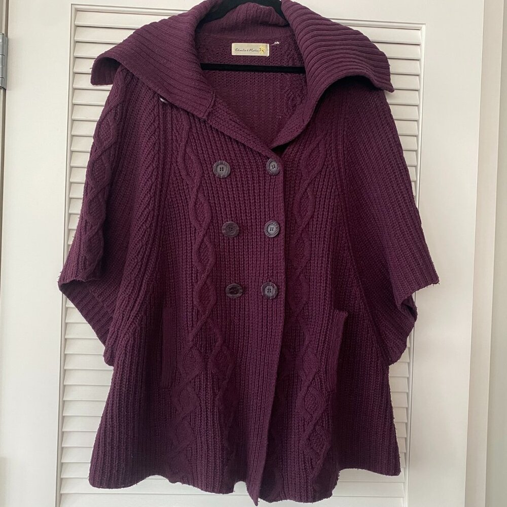 Anthropologie Charlie & Robin Golden Gate Cableknit Cardigan, Purple, Size S
